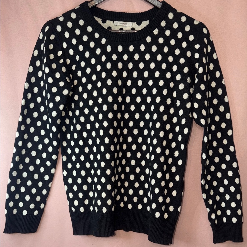 41 Hawthorn Black Crewneck Sweater with White Polka Dots
